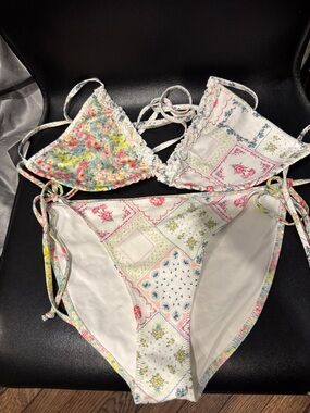 LoveShackFancy string bikini top and bottom size medium